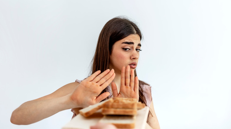 Woman saying no to gluten