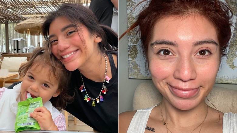 split screen of Kirstin Maldonado smiling with her daughter and Kirstin Maldonado smiling alone