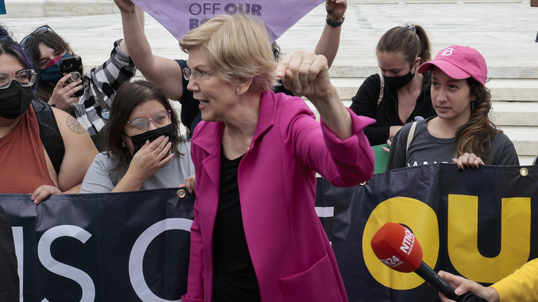 Elizabeth Warren at protest 