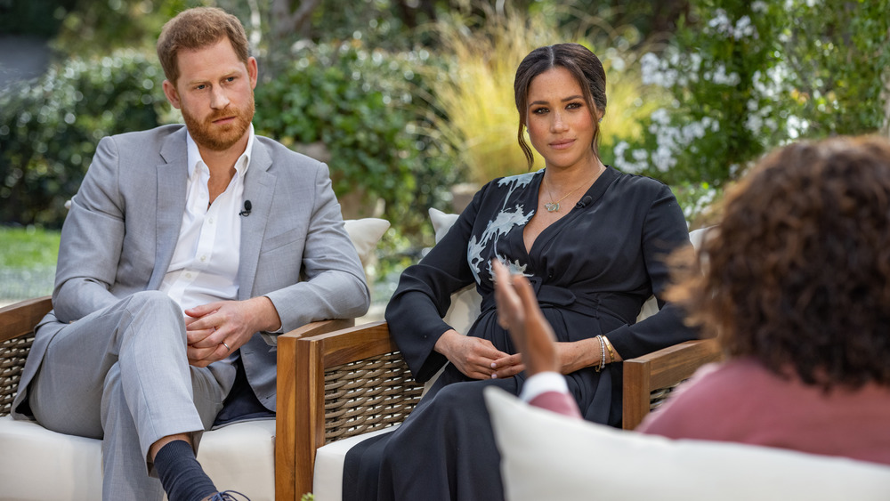 Meghan Markle with Prince Harry and Oprah during interview