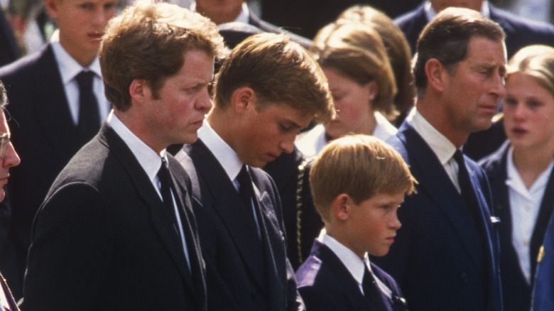 Charles Spencer, Prince William, Prince Harry at Diana's funeral