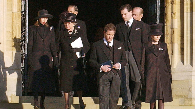 Queen Elizabeth II and members of the royal family dressed in black