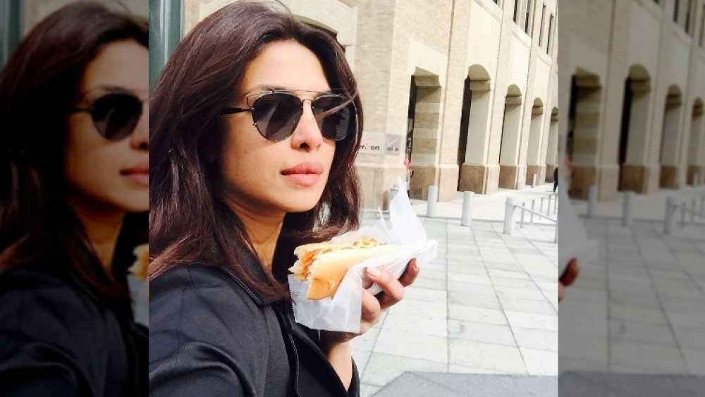 Priyanka Chopra eating a hot dog