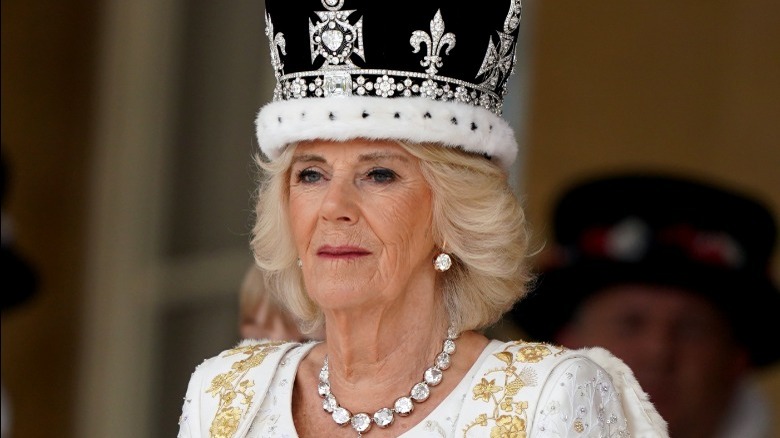 Camilla wearing crown at coronation