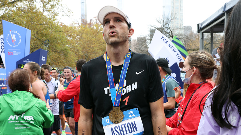 Ashton Kutcher running the New York marathon