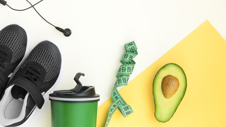 exercise gear and an avocado