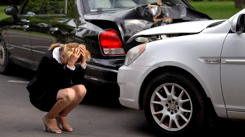 Woman stressed after car accident