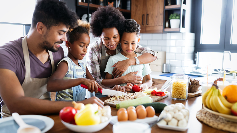 Family enjoying healthy food