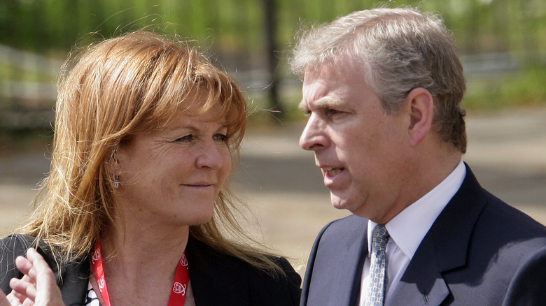 Sarah ferguson smiling at Prince Andrew