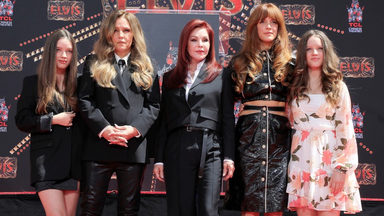 (L-R) Harper Lockwood, Lisa Marie Presley, Priscilla Presley, Riley Keough, and Finley Lockwood