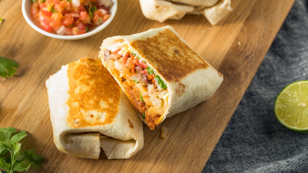 A healthy breakfast burrito up close