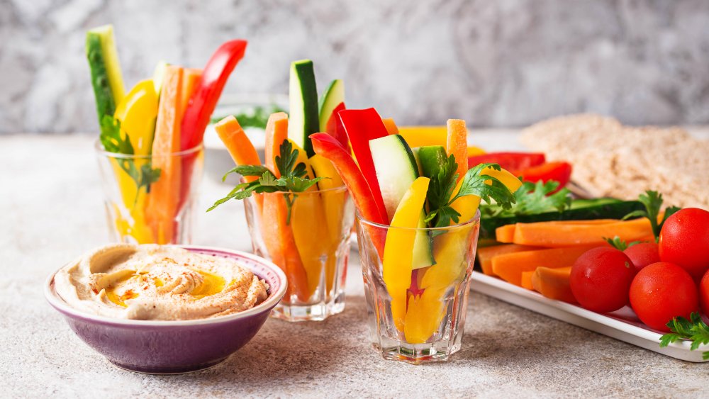 Vegetables and a bowl of hummus