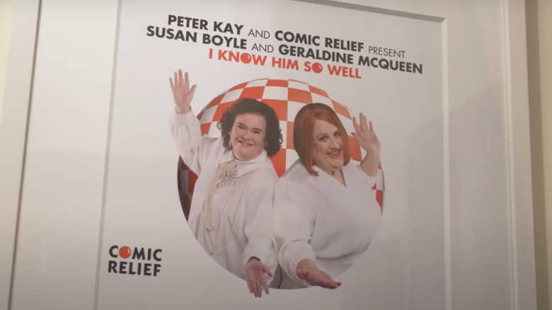 A framed poster of Susan Boyle's work with Comic Relief 