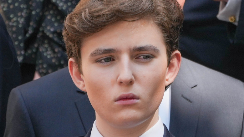 Closeup of Barron Trump frowning