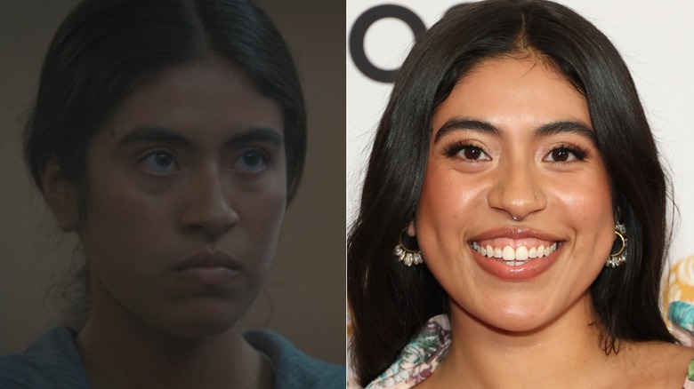 A split image of Aminah Nieves on 1923 and in real life on a red carpet