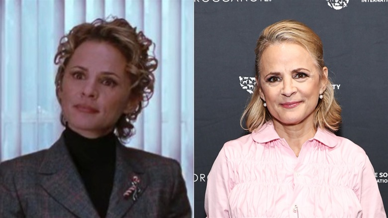 A split image of Amy Sedaris in Elf and recently