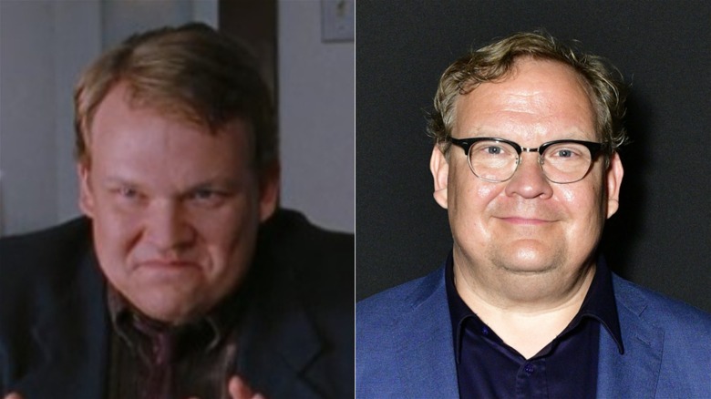 A split image of Andy Richter in Elf & recently