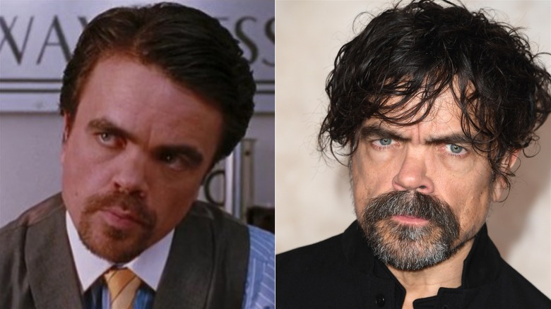 A split image of Peter Dinklage in Elf and recently