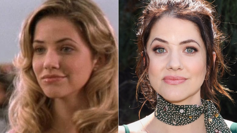 Julie Gonzalo smirking, split screen