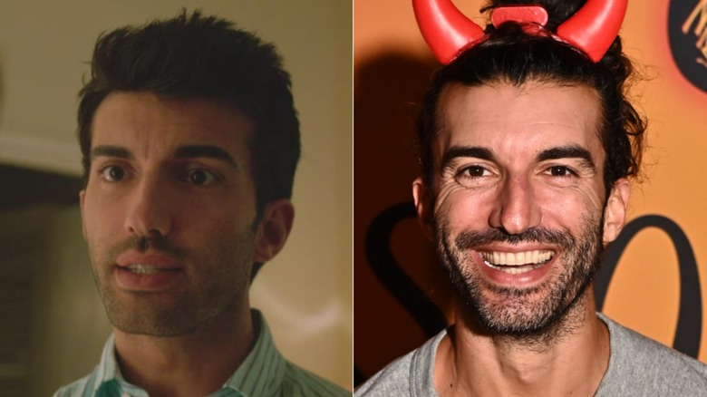 A split image of Justin Baldoni on Jane the Virgin and at an event