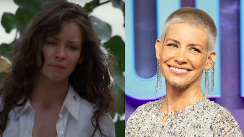 Evangeline Lilly in Lost and in 2022, looking on and smiling