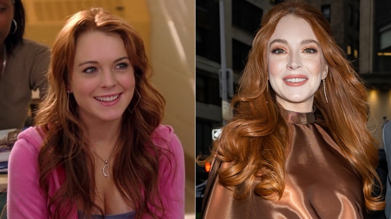 Lindsay Lohan acting in Mean Girls and smiling now