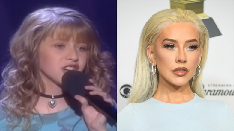 A split image of Christina Aguilera on MMC & recently