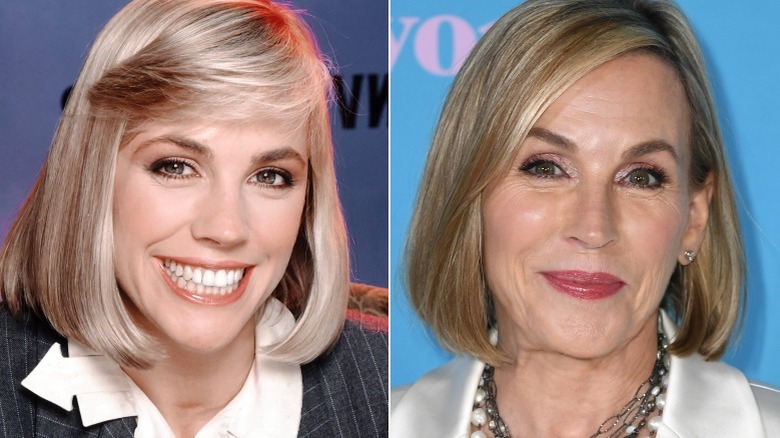 Bess Armstrong smiling as a young adult vs as an older adult 