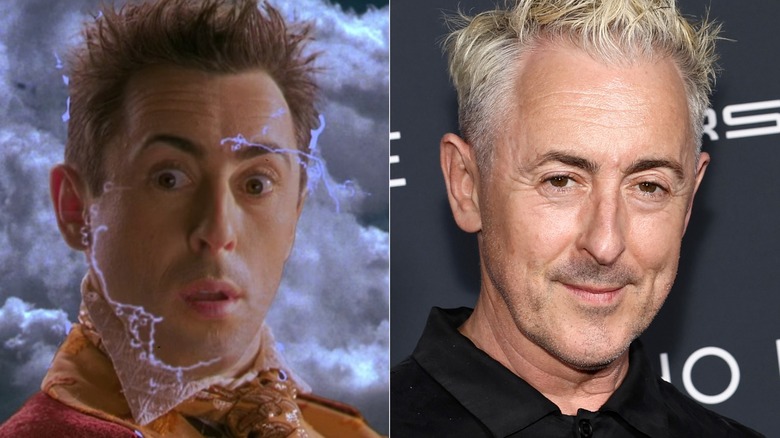 A split image of Alan Cumming in Spy Kids and recently