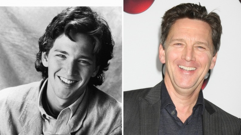 Andrew McCarthy posing for a St. Elmo's Fire promo and smiling in 2016