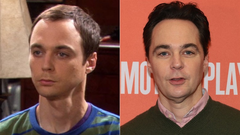 A split image of Jim Parsons on BBT and on a recent red carpet