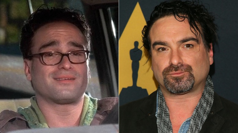 A split image of Johnny Galecki in The Big Bang Theory and recently