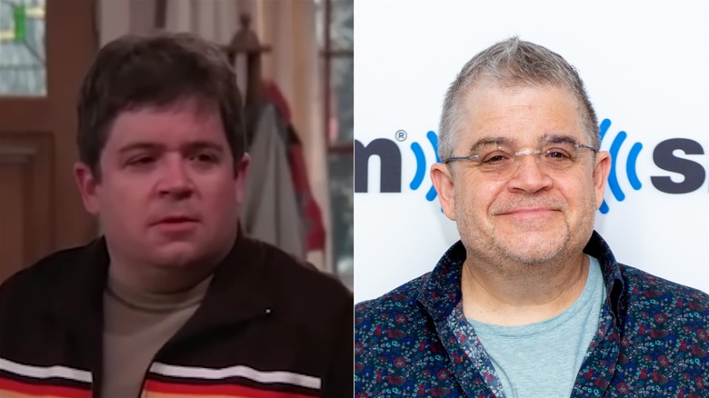 A split image of Patton Oswalt on TKOQ and recently