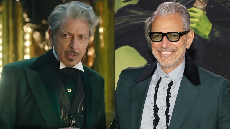 Jeff Goldblum with a soul patch in Wicked, and wearing glasses on the red carpet.