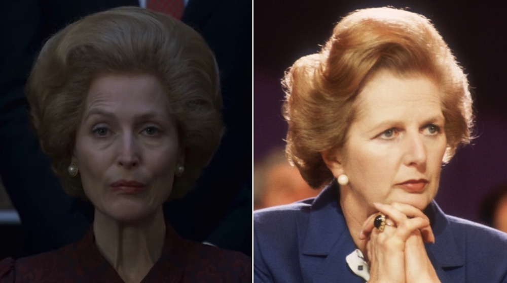 Gillian Anderson and Mararet Thatcher, split images