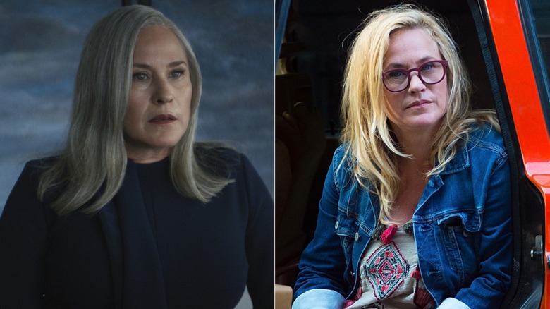 Side-by-side of Patricia Arquette in "Severance" and not filiming the show