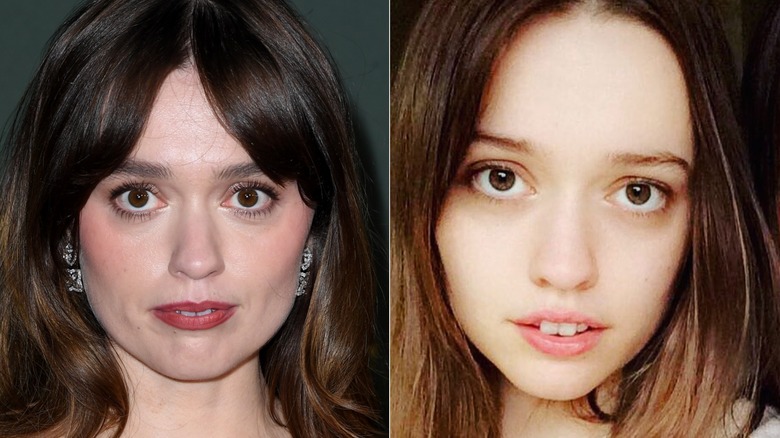 Split image of Amie Lou Wood without makeup and with makeup