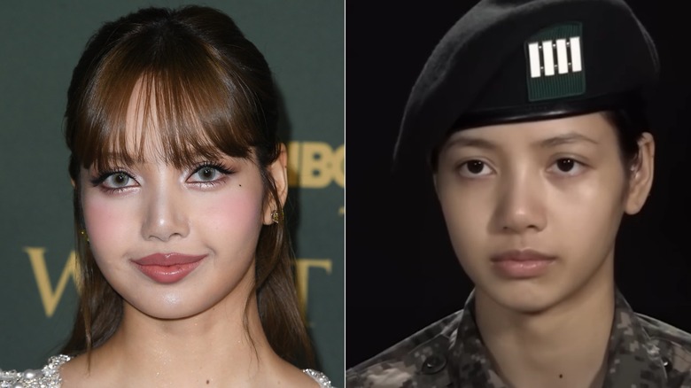 Split image of Blackpink's Lisa on "The Real Men 300" and at attend the 2024 MTV Video Music Awards