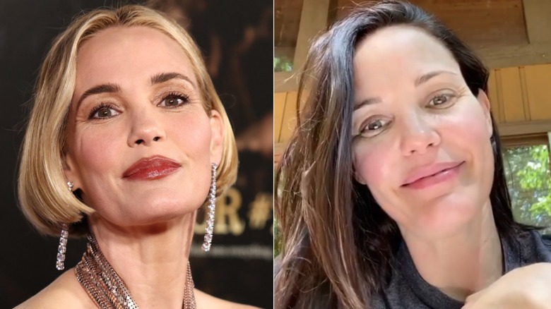 Split image of Leslie Bibb with and without makeup