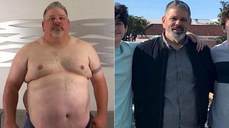 a side by side of Jim DiBattista before and after winning "The Biggest Loser"