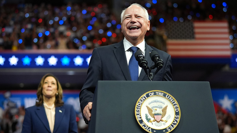 Tim Walz accepts the vice presidential nomination at Temple University on August 6, 2024