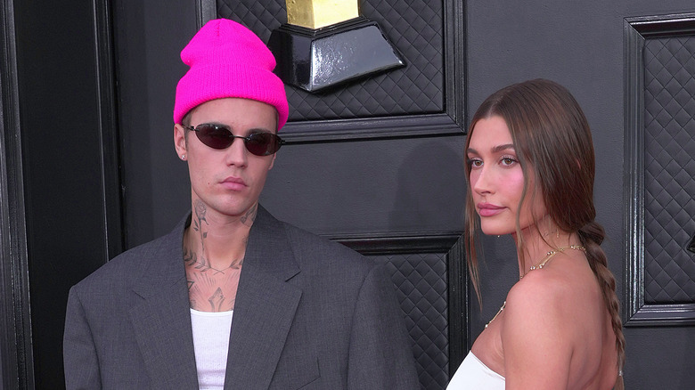 Justin and Hailey Bieber on the Grammys red carpet