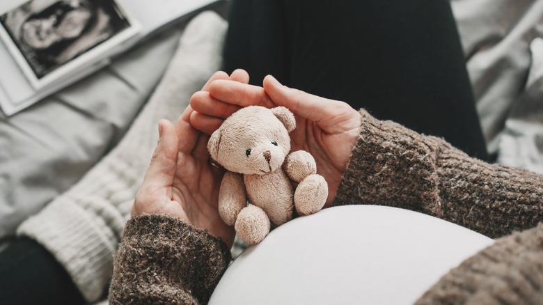 Pregnant woman's stuffed bear 