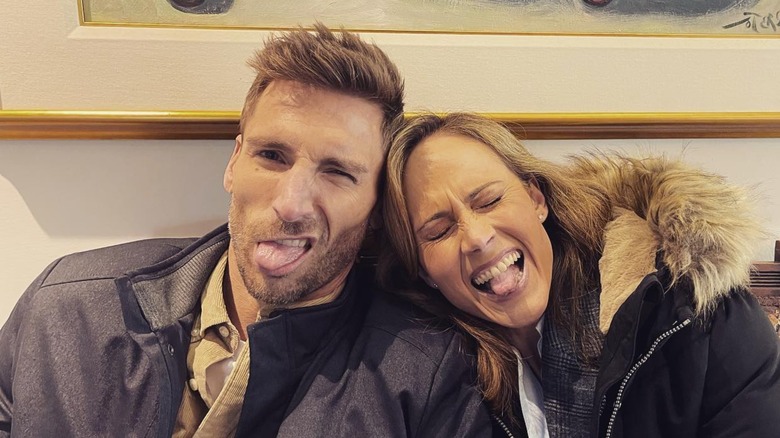 Andrew Walker Nikki Deloach making funny faces at restaurant