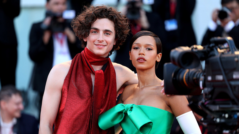 taylor russell and timothee chalamet at venice film festival