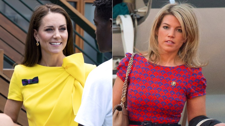 Split image of Kate Middleton smiling & Natasha Archer walking