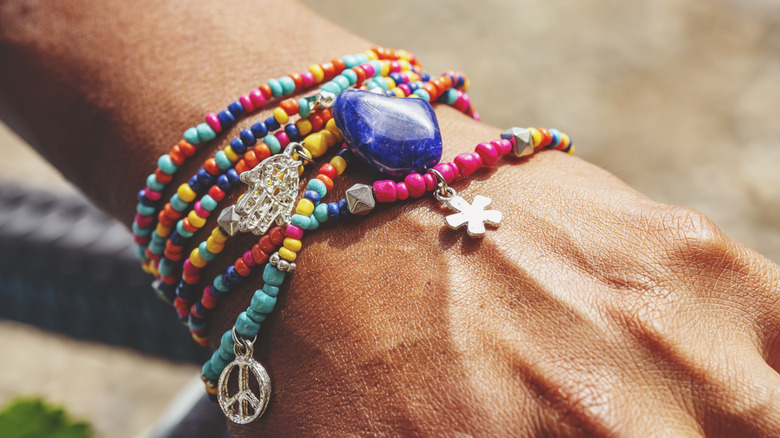 Beaded bracelets on wrist