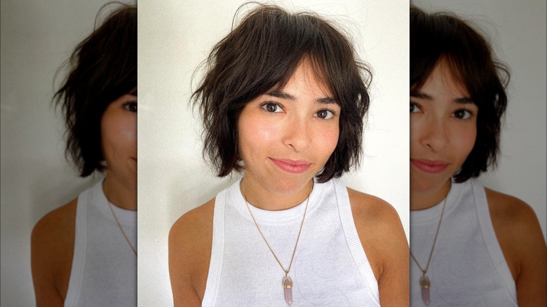 Instagram photo from @thebangsbabe of bob cut with bottleneck bangs