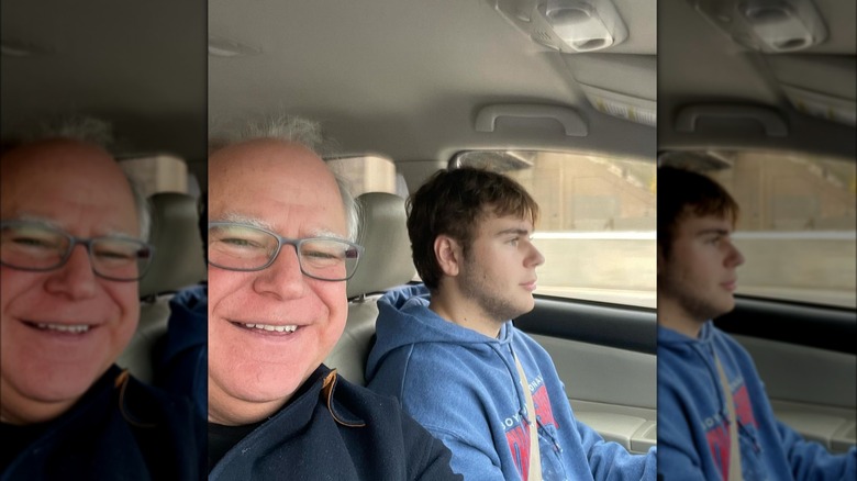 Tim Walz in car with son Gus