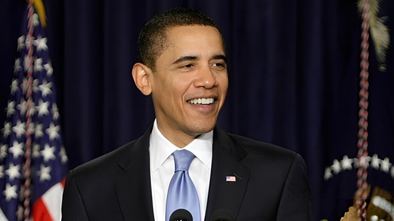 Barack Obama speaking on stage